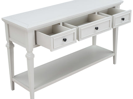 Classic Retro Style Console Table With 3 Top Drawers And Open Style Bottom Shelf - Antique White