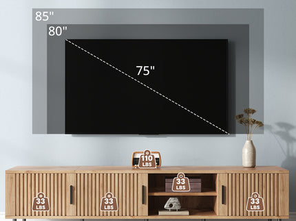 78" TV Stand For TVs Up To 85" With Closed Storage, Living Room Entertainment Center - Natural Wood