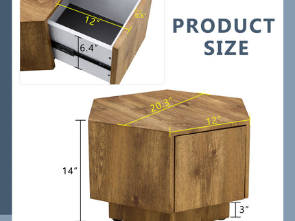 Hexagonal Coffee Table With Drawers - Wood