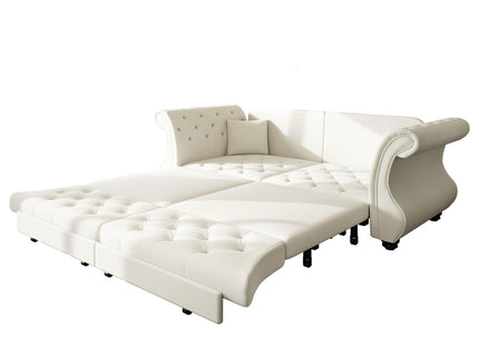 Oversized Chesterfield Pull Out Sofa Bed, Roll Arm Couch With Flower Tufting For Living Room