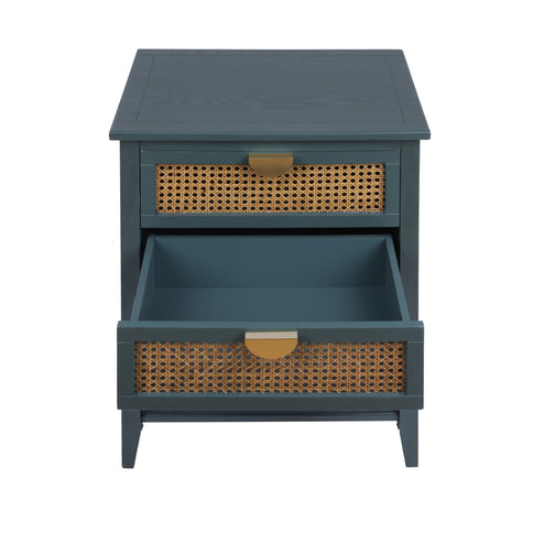2 Drawer Side Table, Natural Rattan