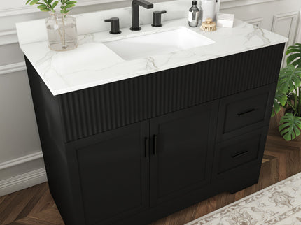 Bathroom Vanity Set, Fluted Cabinet, 3 Faucet Holes, Sink Included - Black