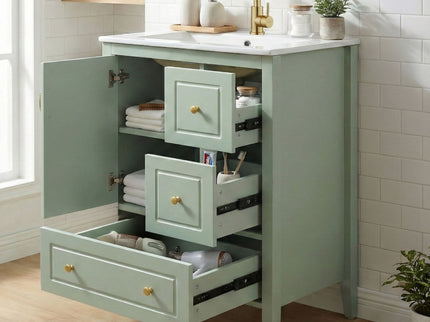 Retro Bathroom Vanity With Sink, Soft Closing Cabinet & Drawers