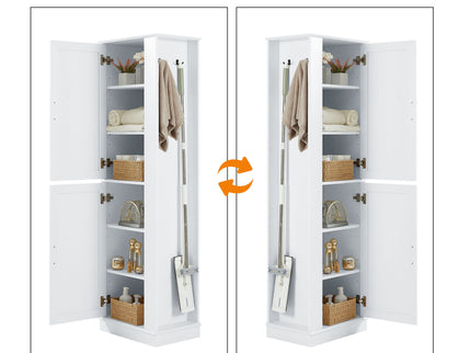 Tall Freestanding Bathroom Storage Cabinet With Adjustable Shelves And Side Hooks