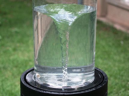 Heavy Cement Round Ribbed Outdoor Water Fountain With Light - Black White