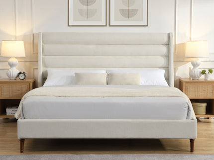 Modern Upholstered Platform Bed With Wave Shaped Headboard