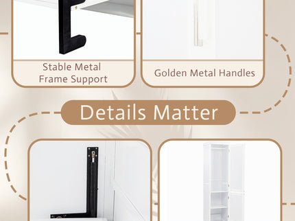 Queen Size Murphy Bed With Wardrobe, Space-Saving Hidden Wall Bed With Desk And Charging Station - White