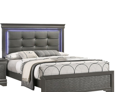 Bed With Square Button Tufting And LED Lights