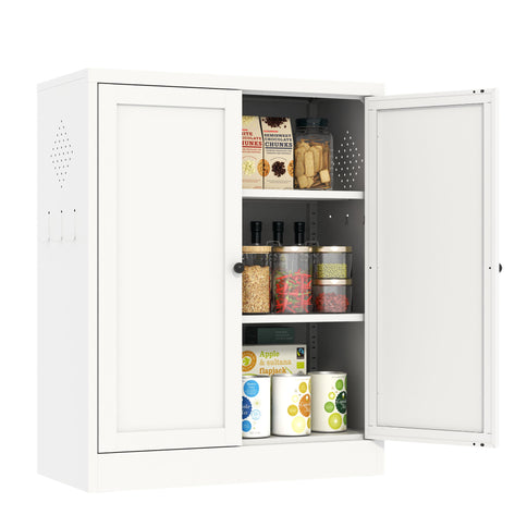 Pantry Cabinet With Adjustable Shelves Freestanding Kitchen Storage Organizer - White