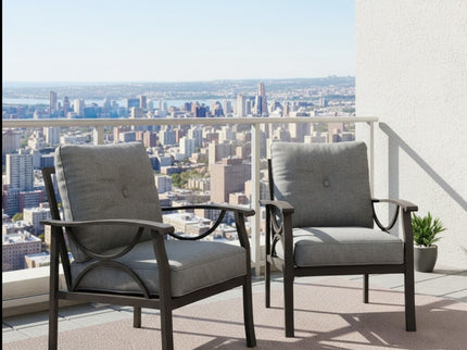 All Weather Armchairs With Cushions, Sculptural Design (Set of 2) - Gray / Khaki
