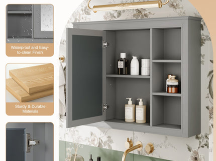 Wall Mounted Medicine Cabinet With Mirror, Storage Cabinet Featuring 6 Open Shelves And Adjustable Interior