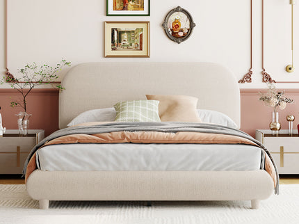 Upholstered Platform Bed With Thick Solid Frame And Stylish Curve-Shaped Design