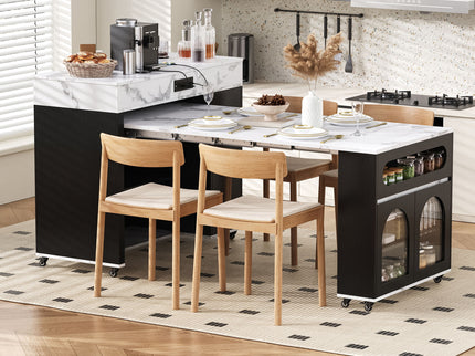 Extendable Dining Table With Folding Top, Rolling Kitchen Island With Drawers And Power Outlet