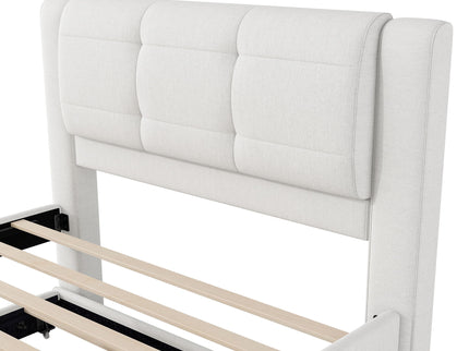 Upholstery Platform Bed With Trundle, Trundle Can Be Flat Or Erected