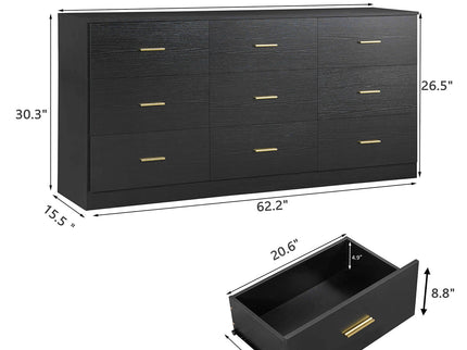 9 Drawer Dresser, Ample Storage For Bedroom