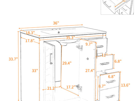 Bathroom Vanity With Sink Combo, Storage Cabinet, Freestanding Set With 3 Drawers & Soft Closing Doors