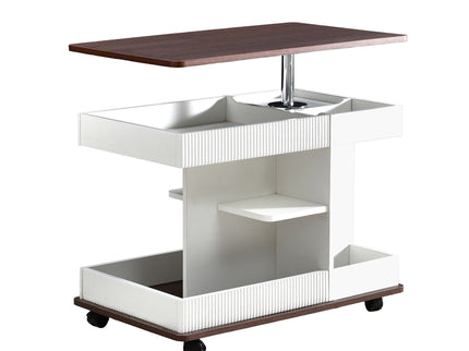 Adjustable End Table With Wheels, 360°Rotating Top And Storage Space