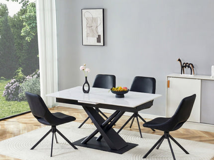 Dining Table With Geometric X Frame For Kitchen Or Dining Room - White Marble