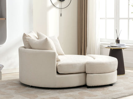 360° Swivel Accent Barrel Chair With Storage Ottoman & 4 Pillows, Modern Leisure Chair Round Accent For Living Room