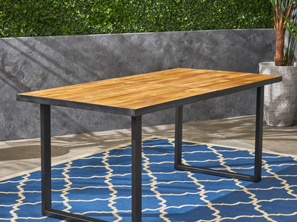 Outdoor Dining Table With U Shape Legs And Slat Top Table - Teak