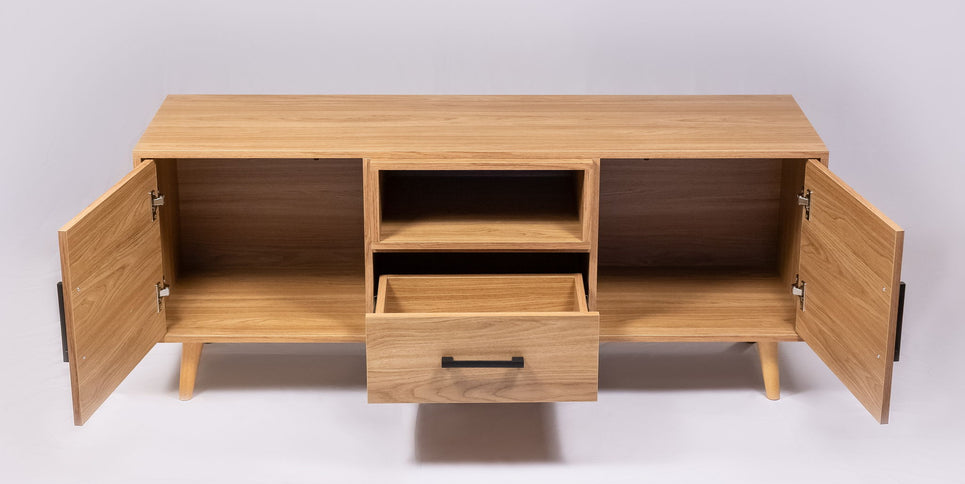 TV Stand For TVs Up To 60" With 2 Doors, 1 Drawer And 1 Open Shelf - Oak