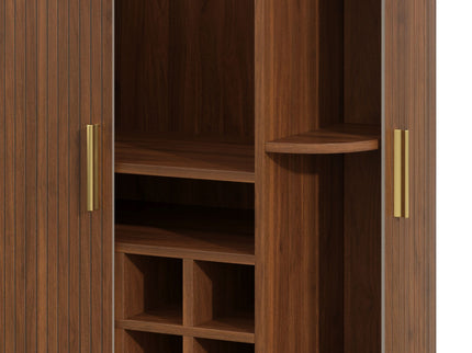 Fluted Wine Bar Cabinet With 8 Grid Wine Rack, 5 Level Adjustable Shelves, 2 Glass Holders