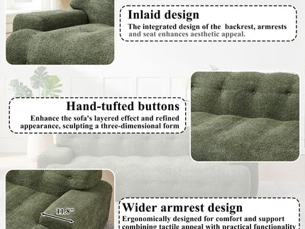 Cloud Series Minimalist Button Tufted Square Arm 3 Seater Sofa