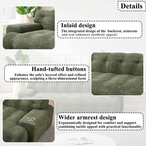 Cloud Series Minimalist Button Tufted Square Arm 3 Seater Sofa