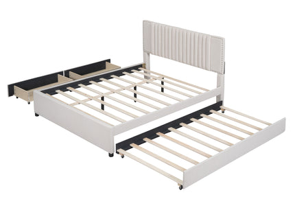 Upholstered Platform Bed With Drawers, Classic Headboard Design