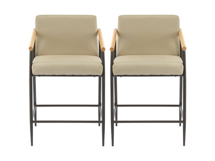 Mid Century Modern Counter Stool Set With Espresso Metal Frame - Khaki