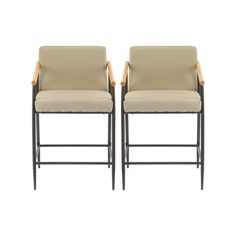 Mid Century Modern Counter Stool Set With Espresso Metal Frame - Khaki