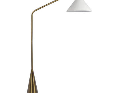 Lisbon - Floor Lamp With On / Off Switch Coned Base Hanging Shade - Antique Brass / White