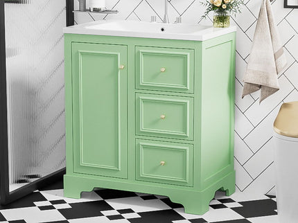 Bathroom Vanity Cabinet With Ceramic Basin, 3 Drawers And Adjustable Shelves