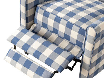 Buffalo Plaid Push Back Recliner Chair For Living Room - Blue / White