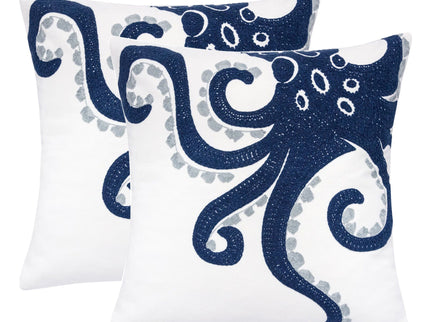 Octopus Patterned Pillow Cover With Matching Back - White