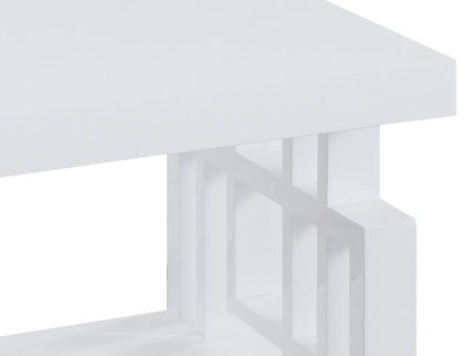 Rectangular End Table With Geometric Design And Open Shelf - White