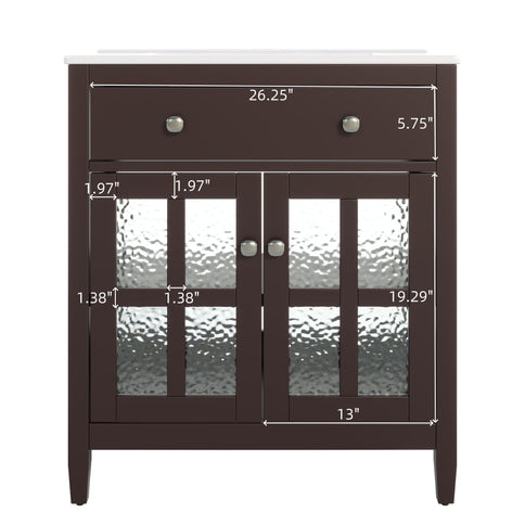 Bathroom Vanity With Ceramic Sink, Adjustable Shelf & Tip Out Tray