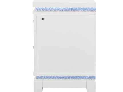 Adalid - Nightstand With Glittered Drawer Front And LED Lighting - White