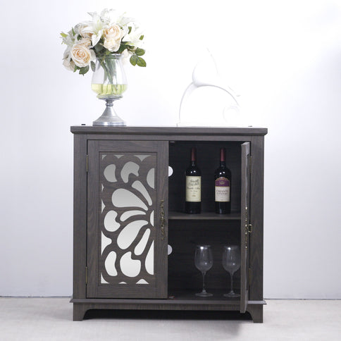 Elegant Sideboard With 2 Acrylic Mirrored Doors, Adjustable Shelf Storage