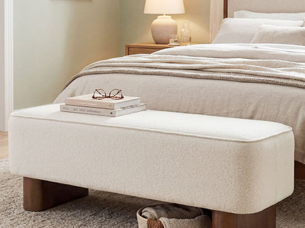 Upholstered Ottoman Bench With Thick Padded Design - Beige