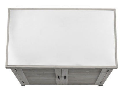 Potting Bench With Storage Cabinet And Metal Table Top For Outdoor