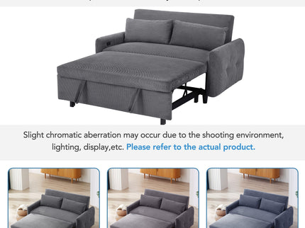 Pull-Out 2 Seat Modern Sleeper Sofa With 2 Throw Pillows And USB Ports