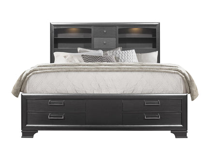 Civic - King Storage Bed With Bookcase Headboard And Built In Lighting - Gray