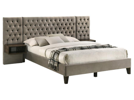 Marley Upholstered Queen Wall Panel Bed Light Brown
