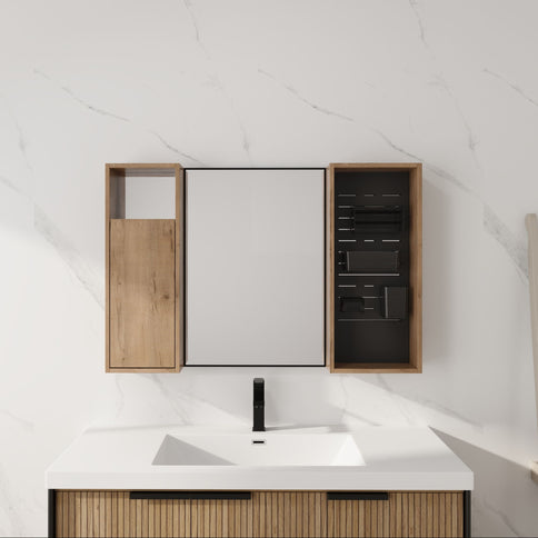 41.6" Wall Mounted Bathroom Cabinet With Soft Close Door, Storage Cabinet Featuring - Imitative Oak