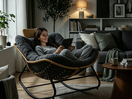 Oversized Papasan Rocking Chair Outdoor With Thick Cushion