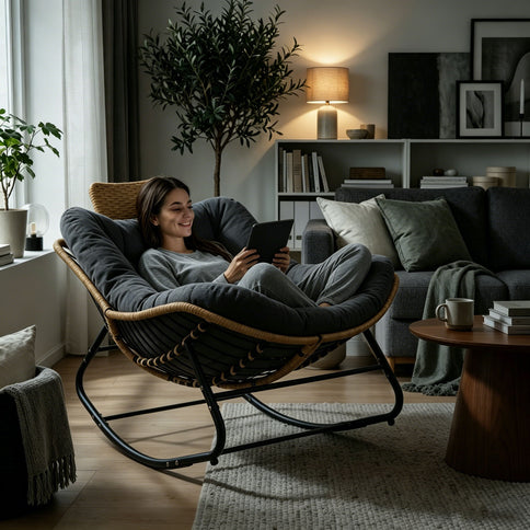 Oversized Papasan Rocking Chair Outdoor With Thick Cushion