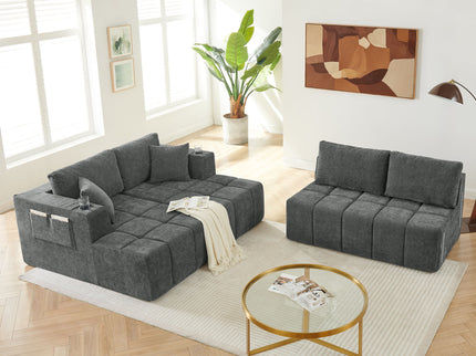 U - Shaped Sectional Sofa, Cup Holders & Side Pockets For Living Room
