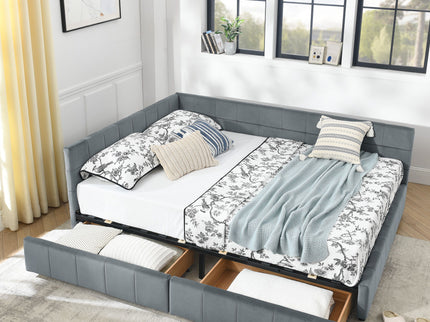 Mid-Century Storage Upholstered Tufted Bed Frame With Backrest And Armrests