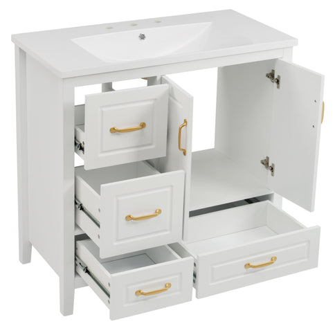 Bathroom Vanity With Sink, Soft Closing Doors & Drawers, Metal Handles
